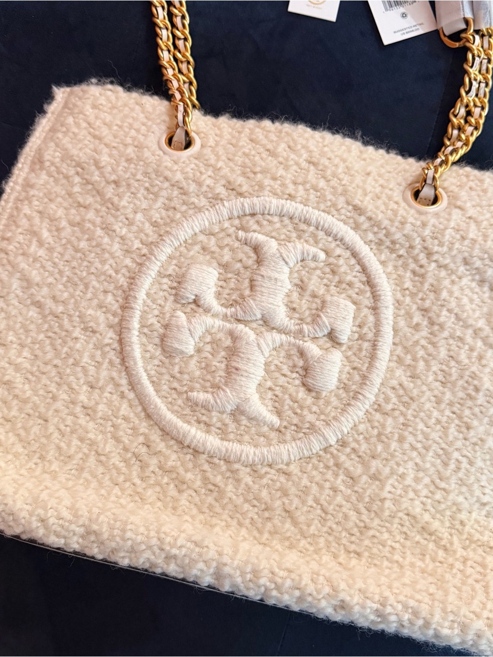 Tory Burch Ella Boucle Mini Tote Cream Chain Bag #86471 - Picture 5 of 8
